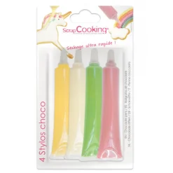 Les Ingrédients Du Pâtissier<ScrapCooking 4 stylos goût choco rose, vert, jaune, blanc,