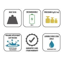 Balances De Cuisine<CRISTEL Balance de cuisine rechargeable 10kg,