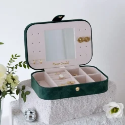 Les Bijoux|Les Accessoires<Maison Scarlett Boîte à Bijoux de Voyage Brigitte Velours Vert,