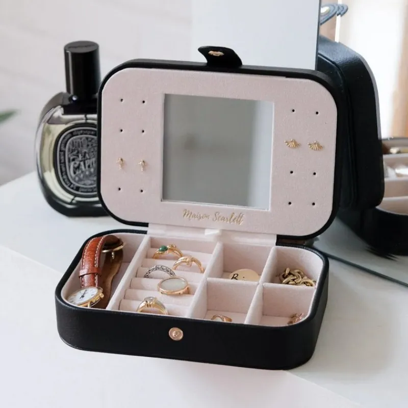 Les Bijoux|Les Accessoires<Maison Scarlett Boîte à Bijoux de Voyage Brigitte Cuir Noir,