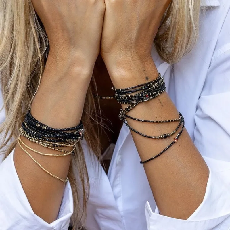 Les Bijoux<Têtes Blondes Collier et Bracelet 3 tours Andy Gold Noir,
