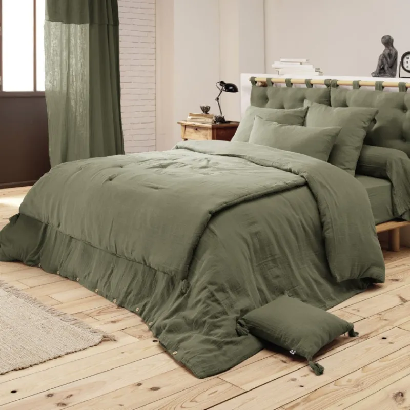 Draps Plats Et Draps Housse<L'effet papillon Drap housse Gaïa Romarin en gaze de coton,