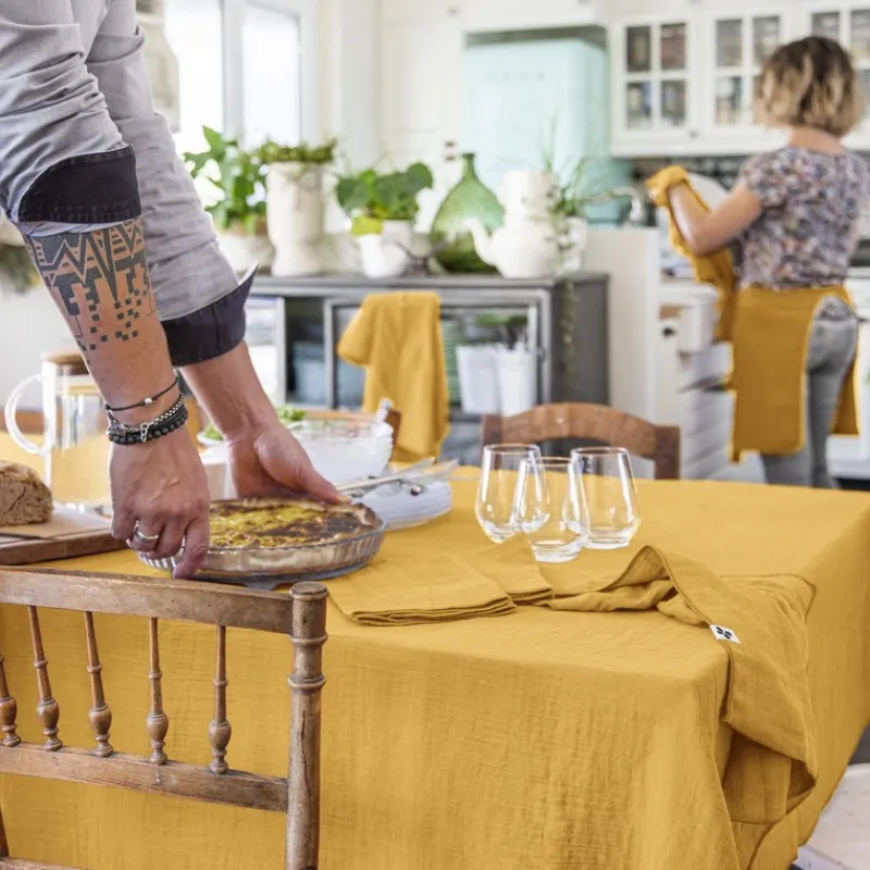 Nappes<L'effet papillon Nappe en Gaze de coton Gaïa Safran,