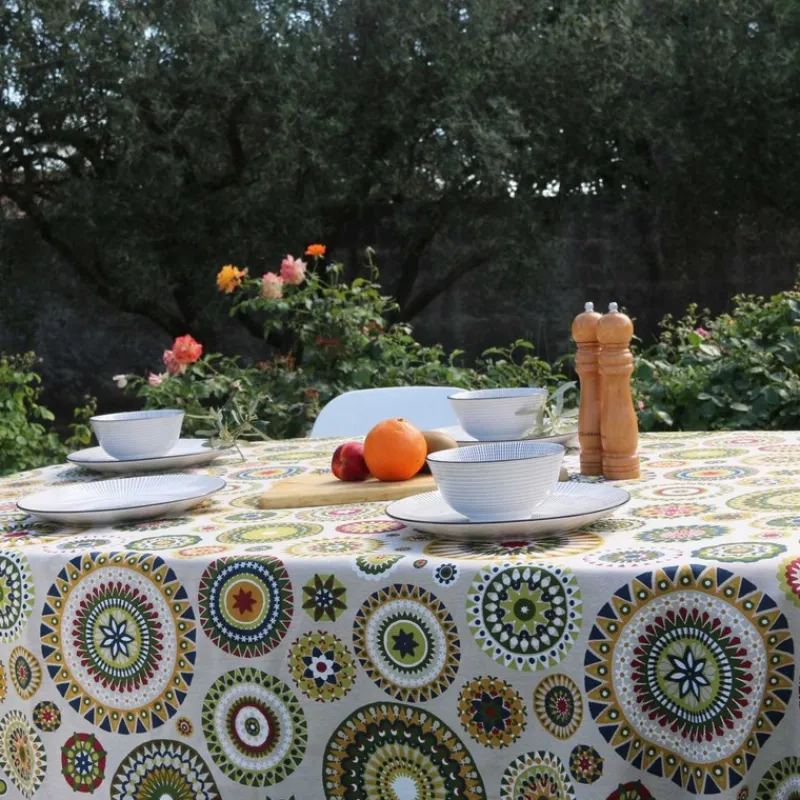 Nappes<Sud Etoffe Nappe enduite Mandala Emeraude,