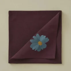 Serviettes<Sylvie Thiriez Serviette de table brodée Coup de Foudre Prune,