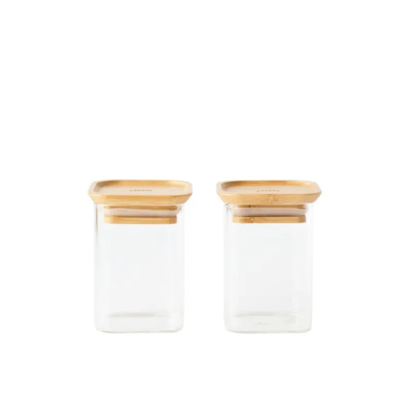 Boîtes Hermétiques<PEBBLY Set de 2 boites en verre 240 ml et couvercle en bambou,
