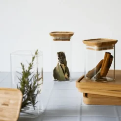 Boîtes Hermétiques<PEBBLY Set de 2 boites en verre 240 ml et couvercle en bambou,