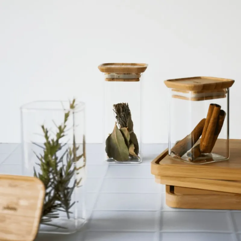 Boîtes Hermétiques<PEBBLY Set de 2 boites en verre 240 ml et couvercle en bambou,