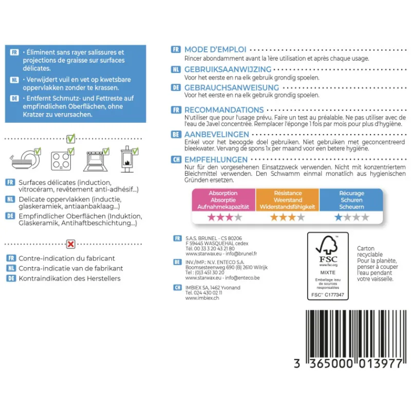 Brosserie|Cuisine<STARWAX Set de 2 Eponges Non Rayantes,