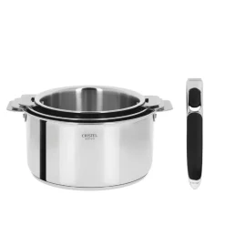 Amovible<CRISTEL Série de 3 casseroles amovibles inox Casteline + Poignée Zénith 3,