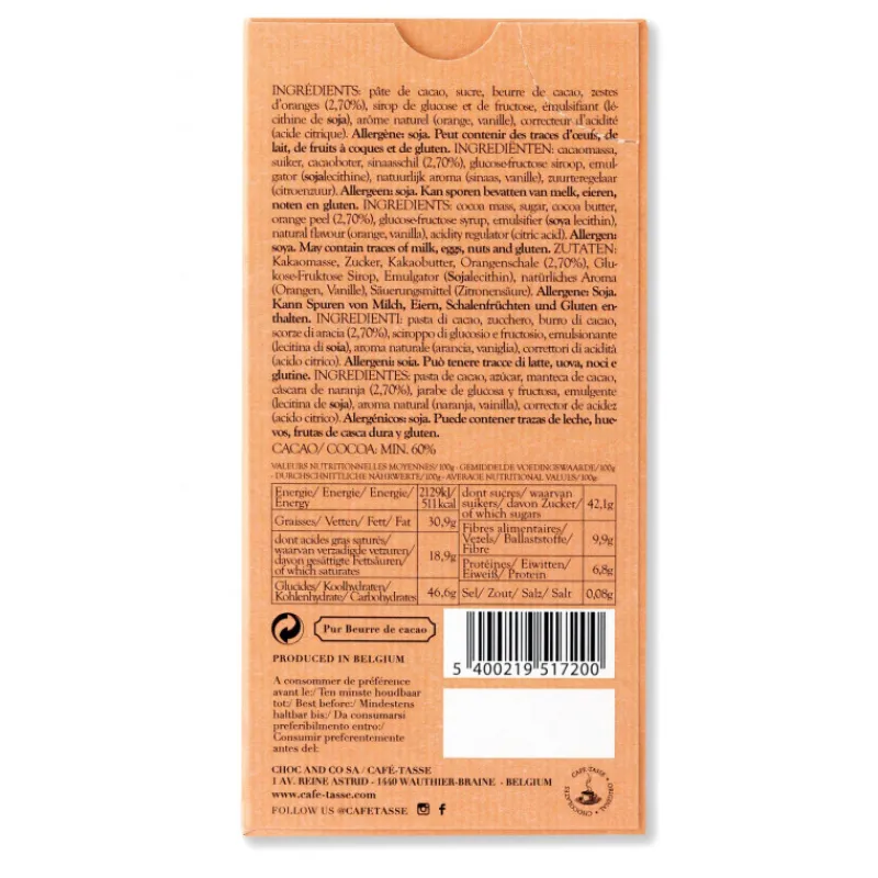 Le Chocolat<Café Tasse Tablette de chocolat Noir Orange,