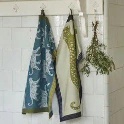 Torchons<Sylvie Thiriez Torchon jacquard Léo Marine/Kaki,